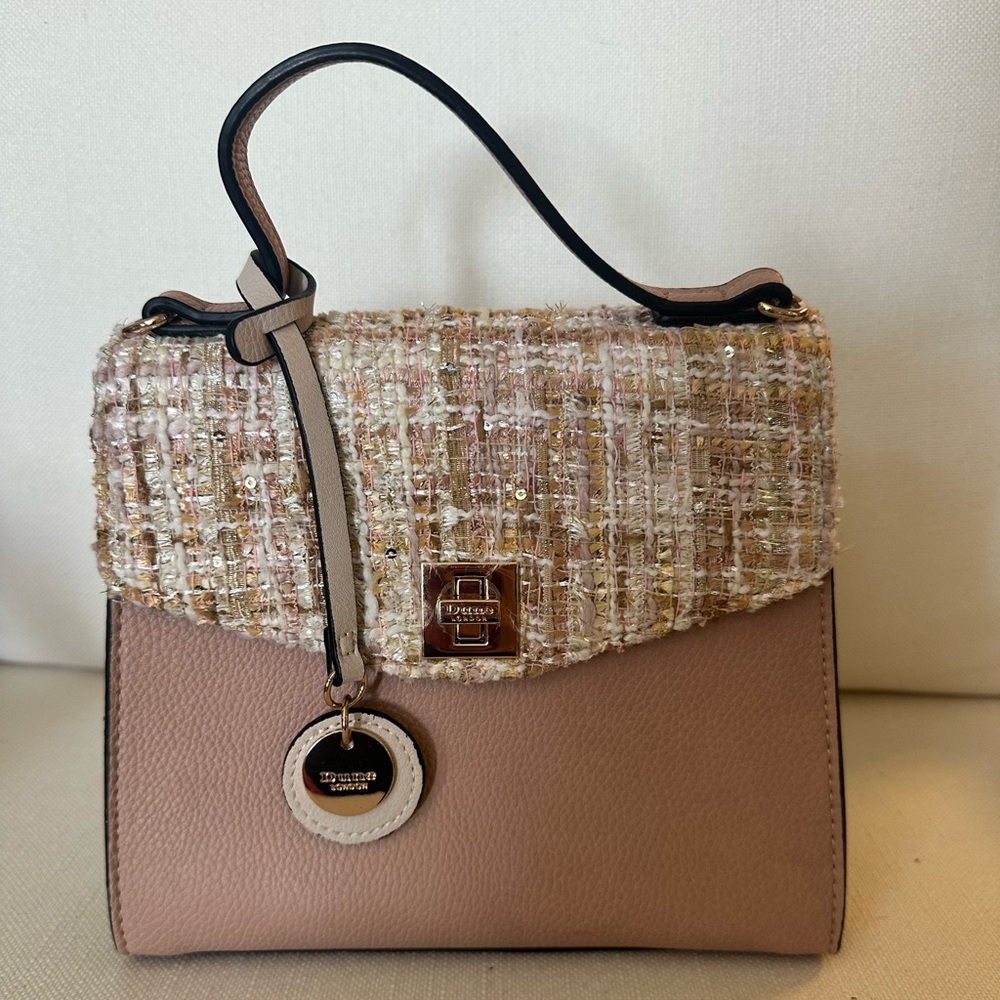 Dune London Blush Pink Tweed Boucle top Handle Bag can add Crossbody Strap